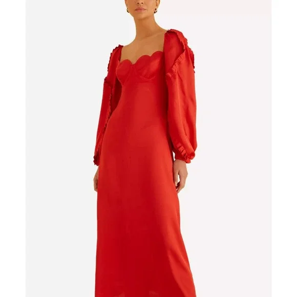 NWT! ANTHROPOLOGIE FARM RIO Red Heart-Shaped Neckline Midi-Dress XXS - Picture 7 of 8